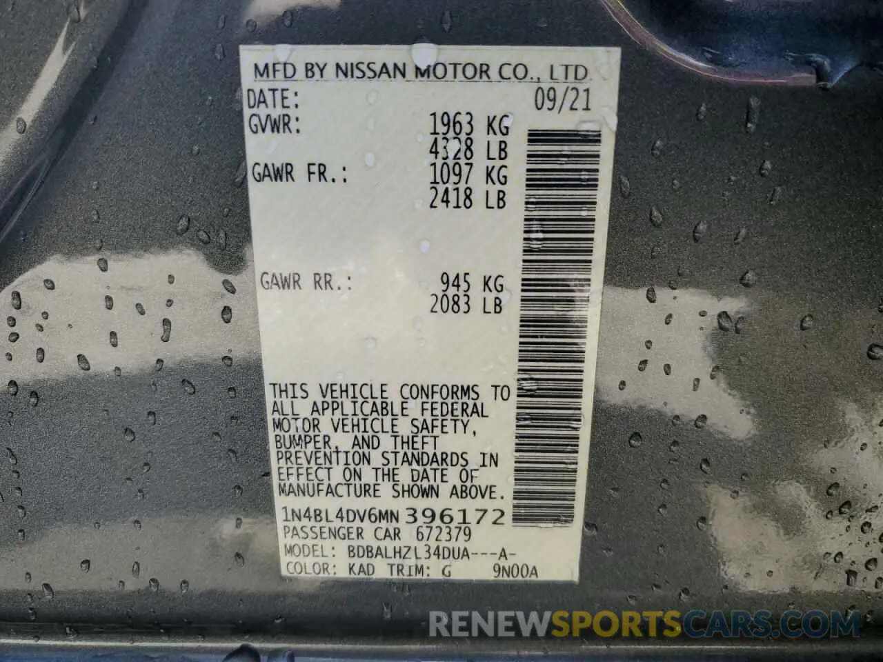12 Фотография поврежденного автомобиля 1N4BL4DV6MN396172 NISSAN ALTIMA 2021