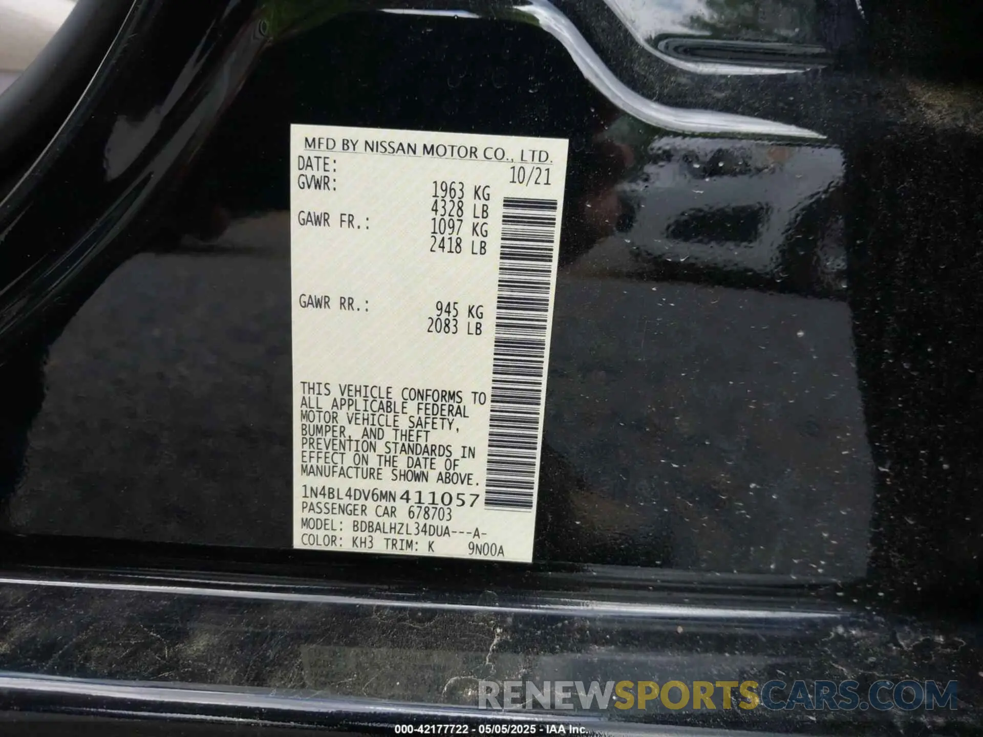 9 Фотография поврежденного автомобиля 1N4BL4DV6MN411057 NISSAN ALTIMA 2021