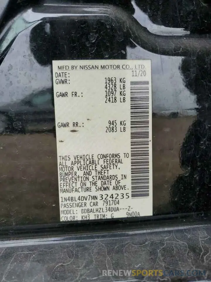 15 Фотография поврежденного автомобиля 1N4BL4DV7MN324235 NISSAN ALTIMA 2021