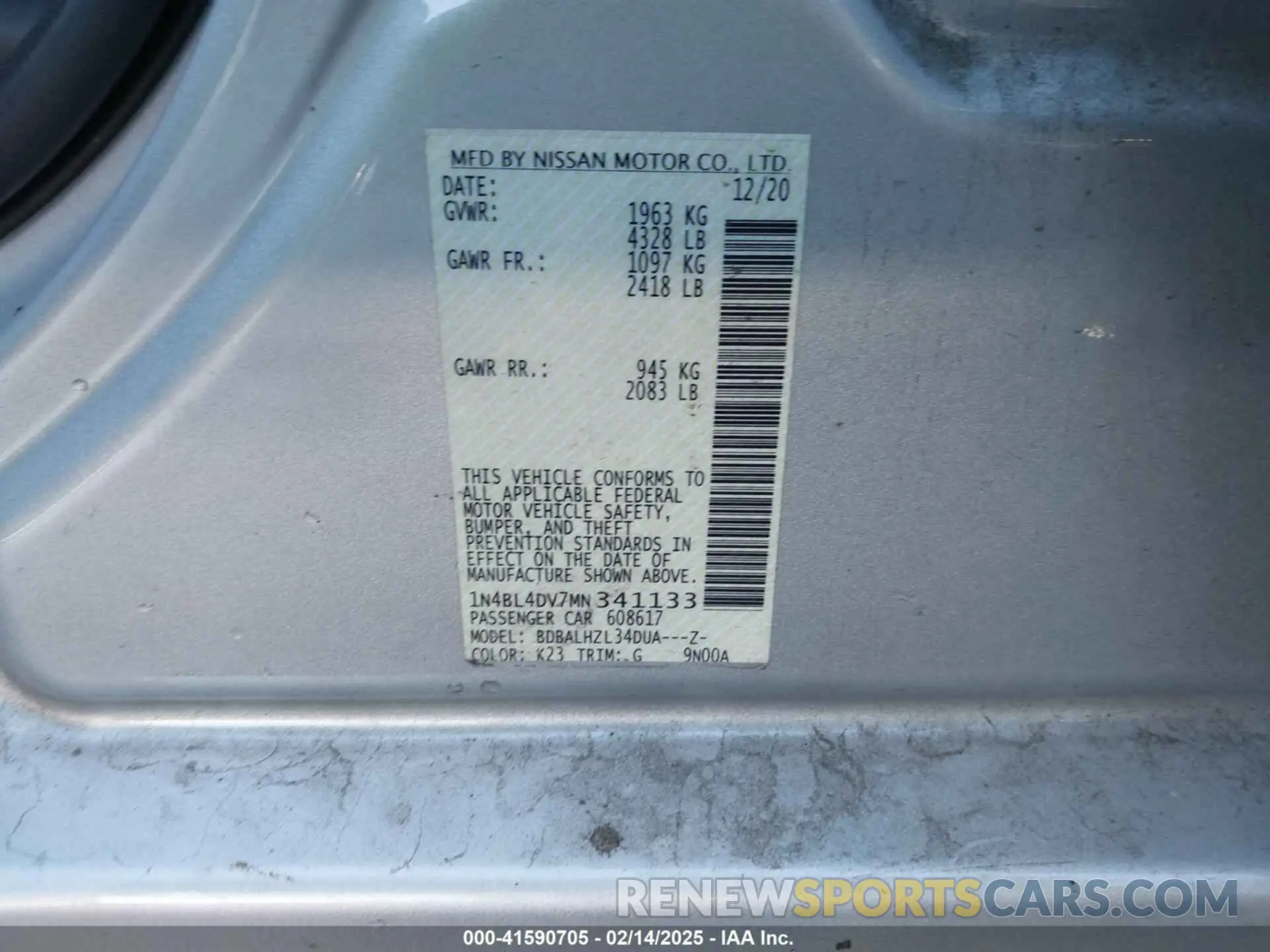 9 Фотография поврежденного автомобиля 1N4BL4DV7MN341133 NISSAN ALTIMA 2021