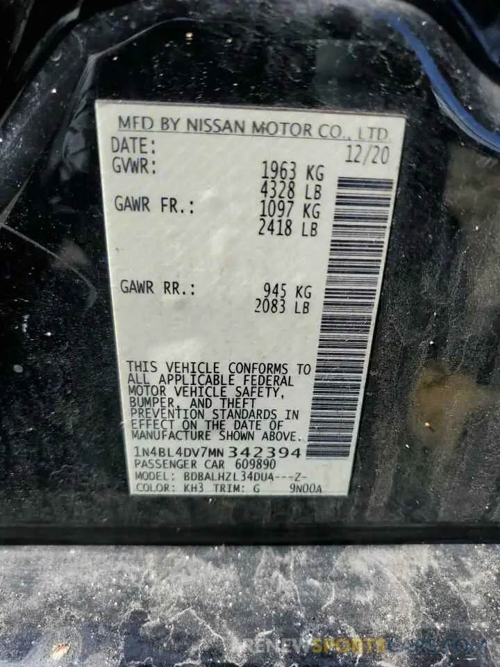 13 Photograph of a damaged car 1N4BL4DV7MN342394 NISSAN ALTIMA 2021