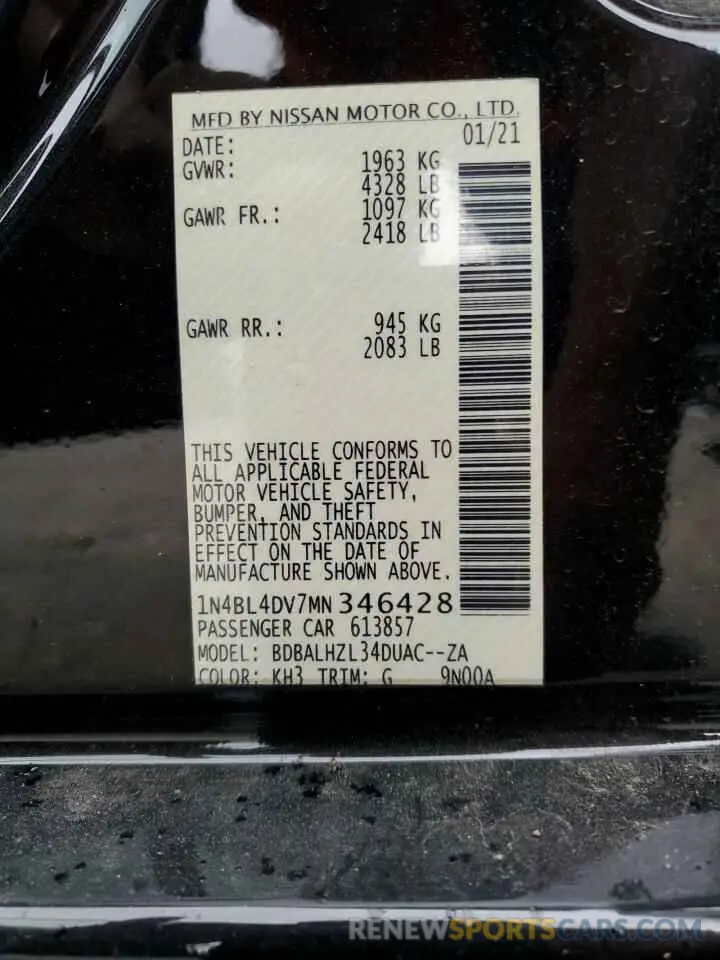 15 Photograph of a damaged car 1N4BL4DV7MN346428 NISSAN ALTIMA 2021