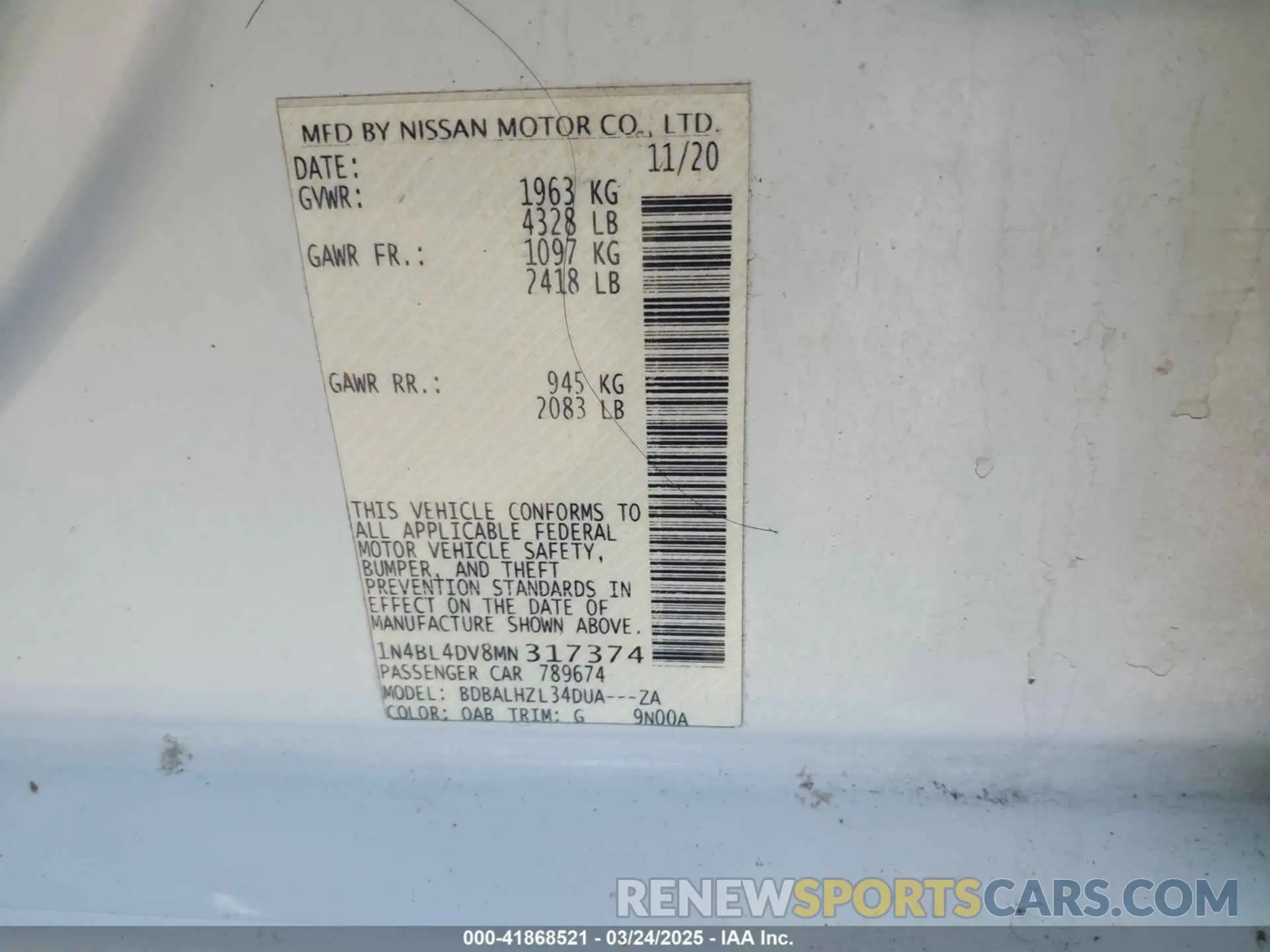 9 Фотография поврежденного автомобиля 1N4BL4DV8MN317374 NISSAN ALTIMA 2021