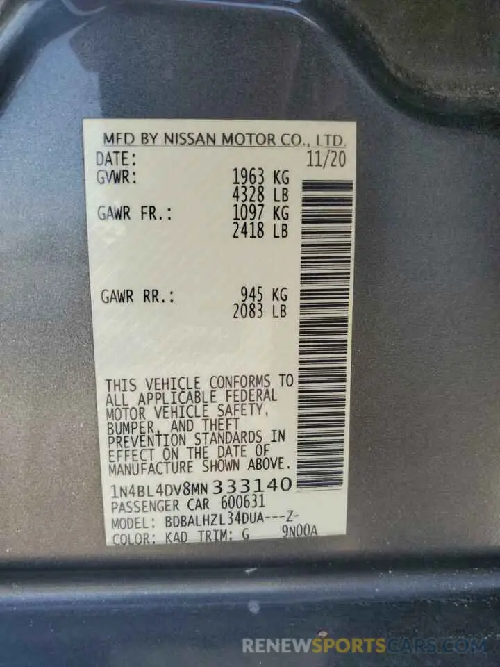 14 Photograph of a damaged car 1N4BL4DV8MN333140 NISSAN ALTIMA 2021