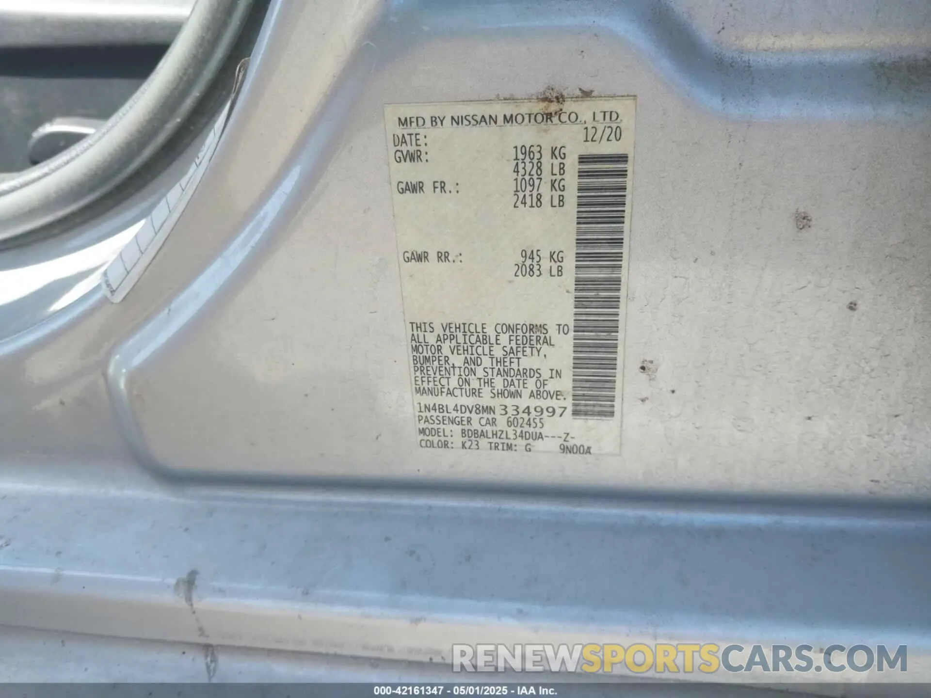 9 Photograph of a damaged car 1N4BL4DV8MN334997 NISSAN ALTIMA 2021