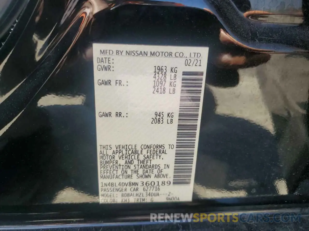 12 Photograph of a damaged car 1N4BL4DV8MN360189 NISSAN ALTIMA 2021