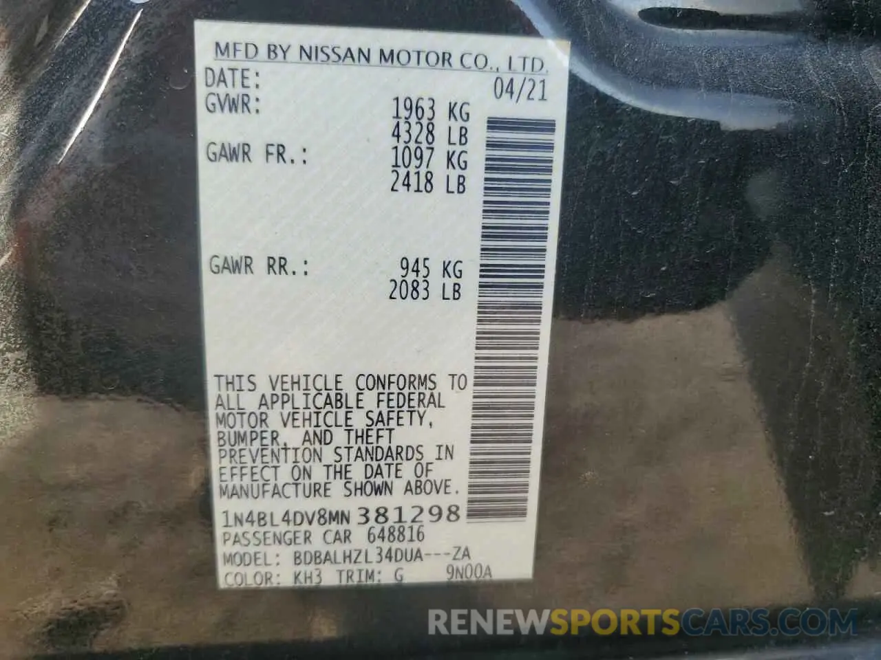 14 Фотография поврежденного автомобиля 1N4BL4DV8MN381298 NISSAN ALTIMA 2021