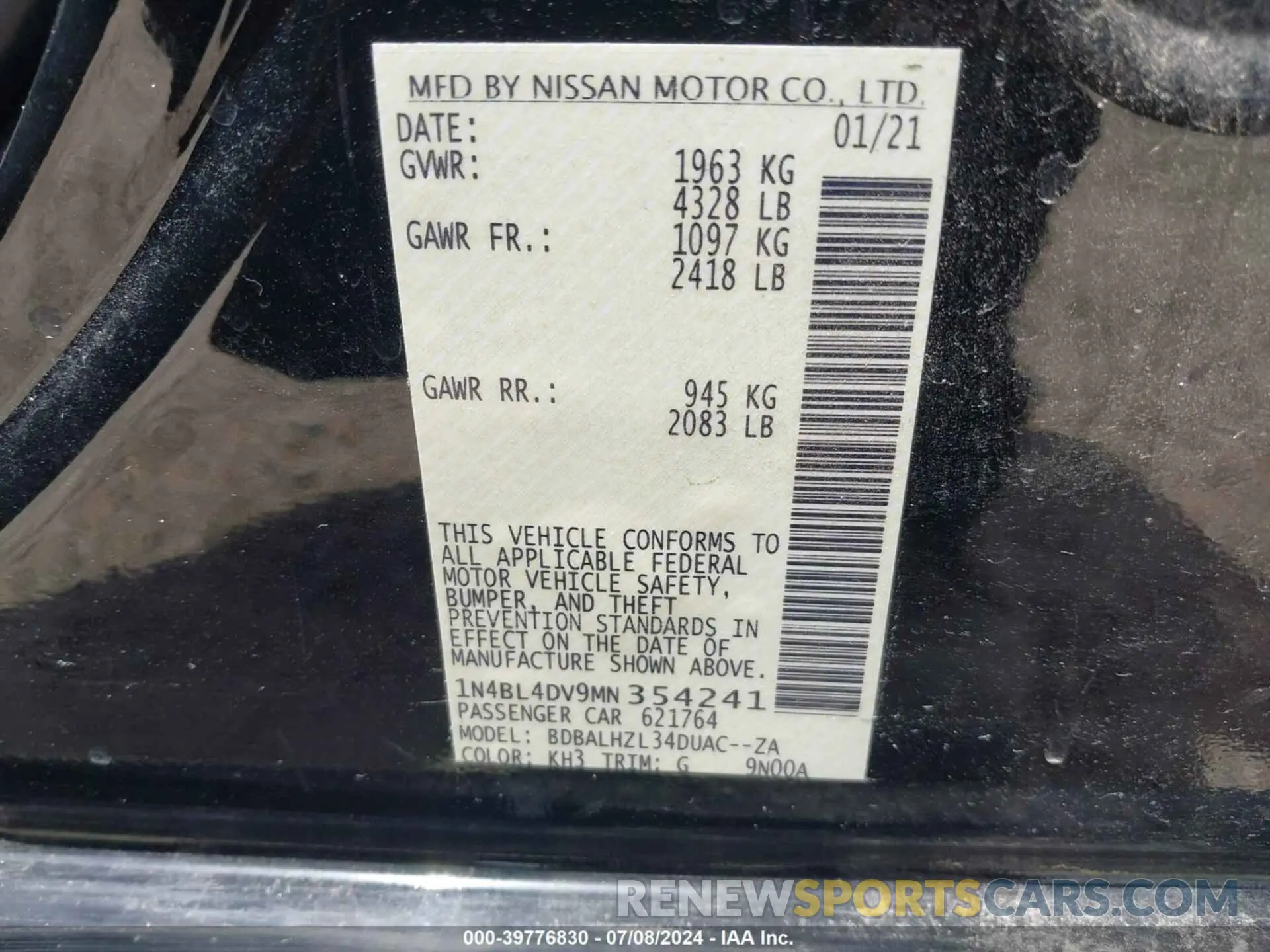 9 Фотография поврежденного автомобиля 1N4BL4DV9MN354241 NISSAN ALTIMA 2021