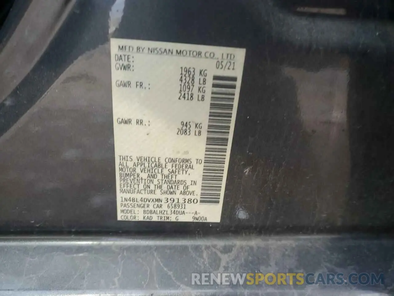12 Фотография поврежденного автомобиля 1N4BL4DVXMN391380 NISSAN ALTIMA 2021