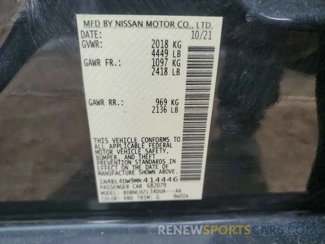 12 Photograph of a damaged car 1N4BL4DW9MN414446 NISSAN ALTIMA 2021