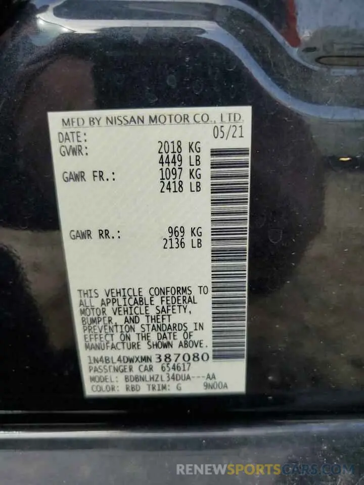 13 Photograph of a damaged car 1N4BL4DWXMN387080 NISSAN ALTIMA 2021