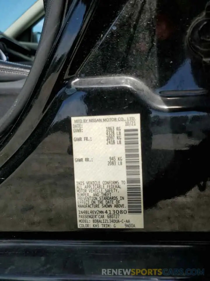 12 Фотография поврежденного автомобиля 1N4BL4EV2MN413080 NISSAN ALTIMA 2021