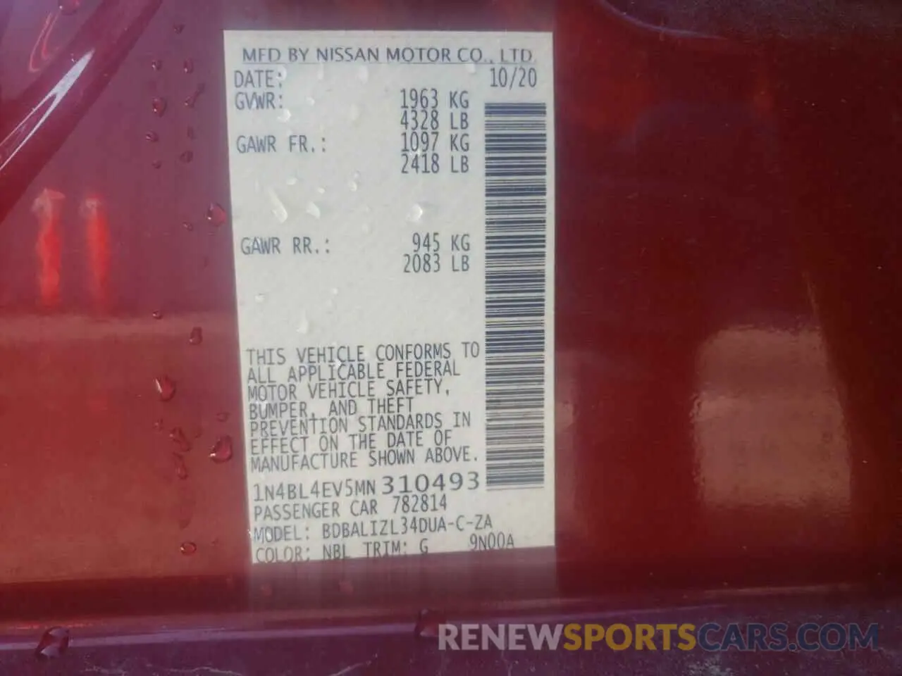 13 Photograph of a damaged car 1N4BL4EV5MN310493 NISSAN ALTIMA 2021