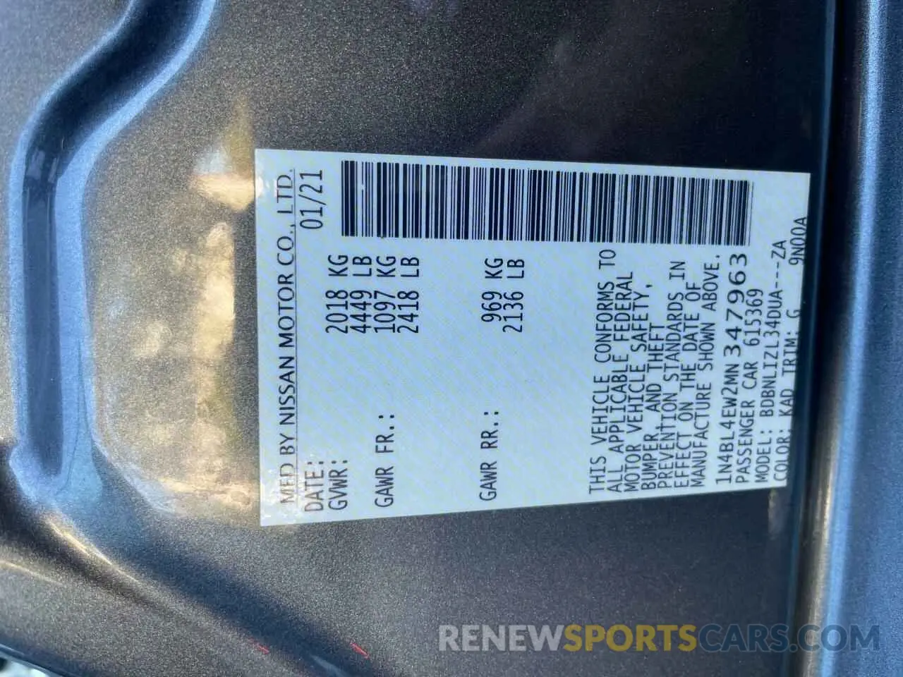 10 Фотография поврежденного автомобиля 1N4BL4EW2MN347963 NISSAN ALTIMA 2021