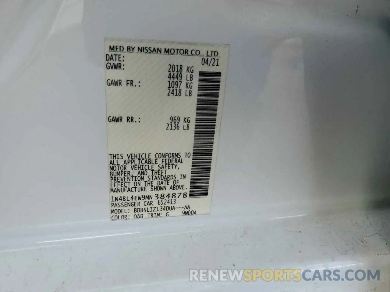12 Фотография поврежденного автомобиля 1N4BL4EW9MN384878 NISSAN ALTIMA 2021
