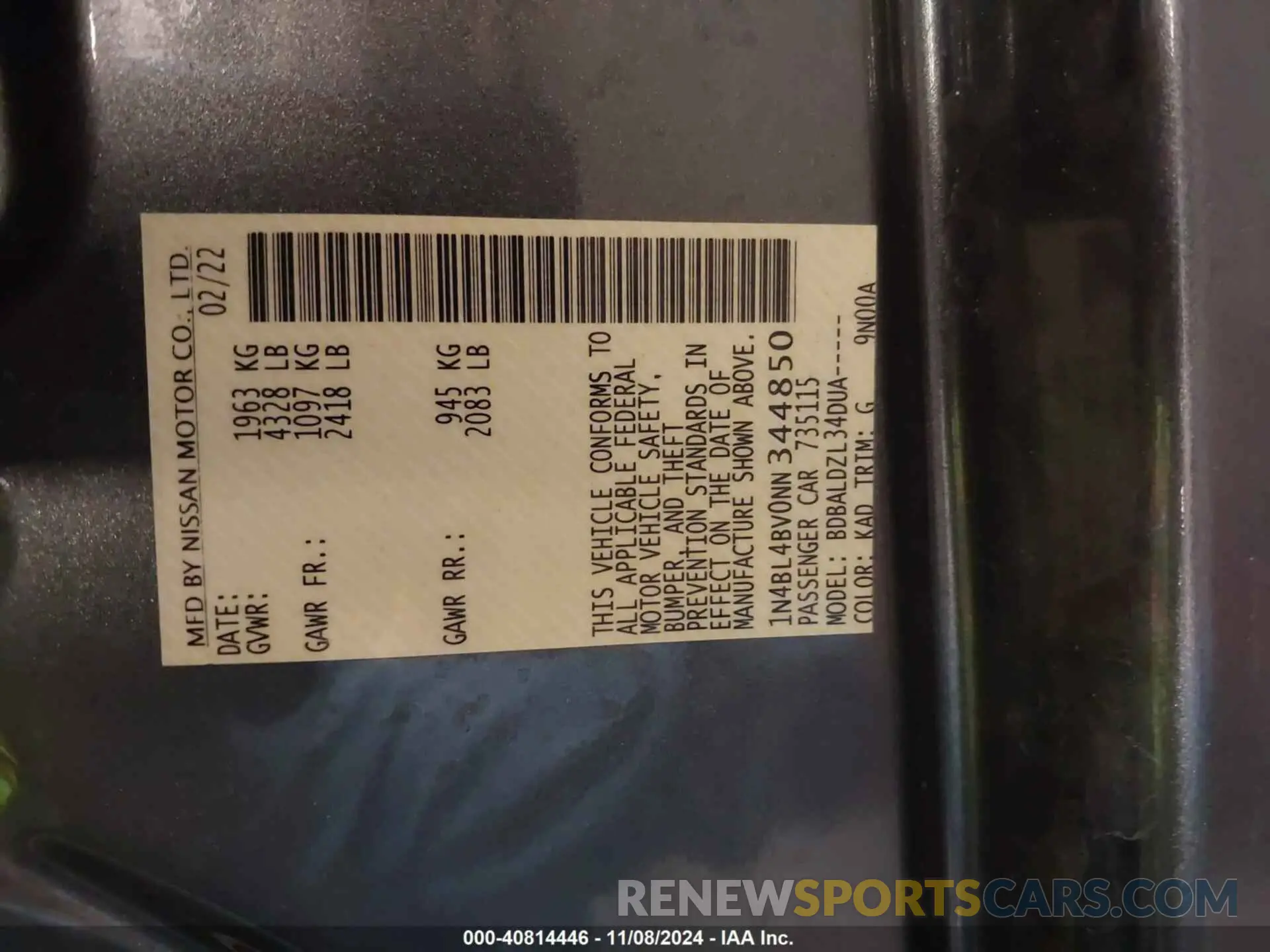 9 Фотография поврежденного автомобиля 1N4BL4BV0NN344850 NISSAN ALTIMA 2022