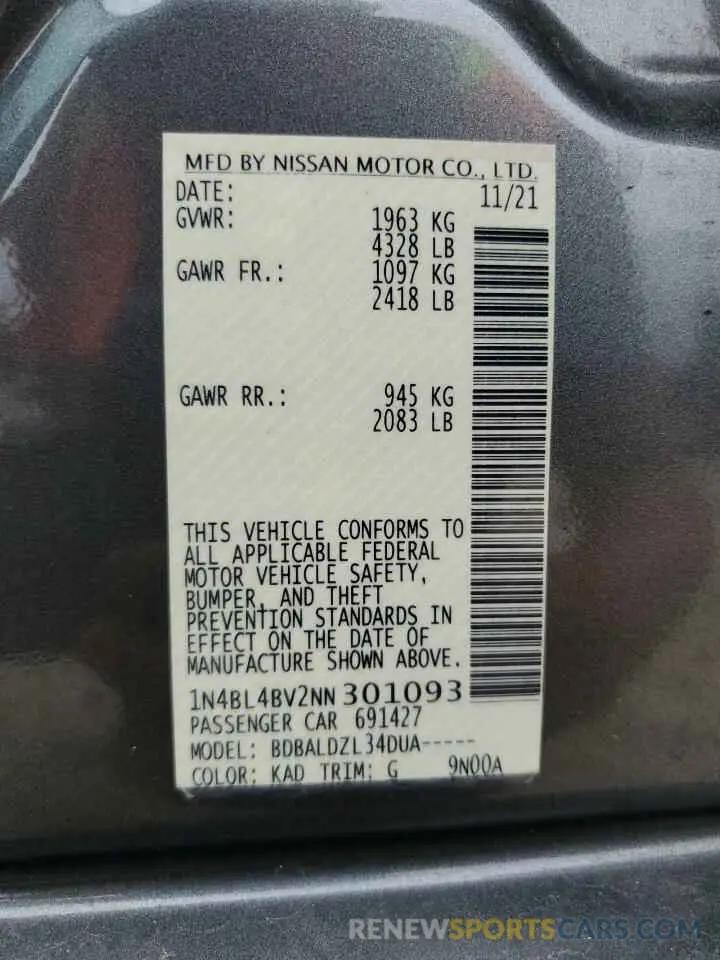 12 Фотография поврежденного автомобиля 1N4BL4BV2NN301093 NISSAN ALTIMA 2022