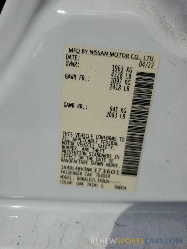13 Фотография поврежденного автомобиля 1N4BL4BV3NN373601 NISSAN ALTIMA 2022