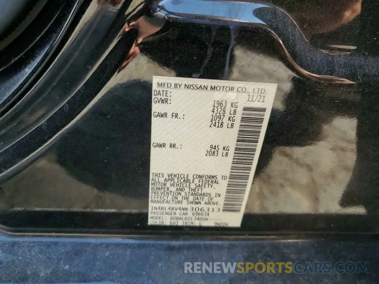 15 Photograph of a damaged car 1N4BL4BV4NN306313 NISSAN ALTIMA 2022