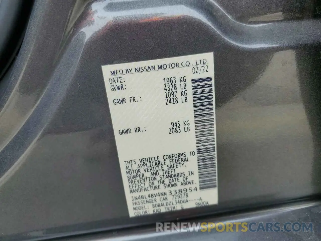13 Фотография поврежденного автомобиля 1N4BL4BV4NN338954 NISSAN ALTIMA 2022