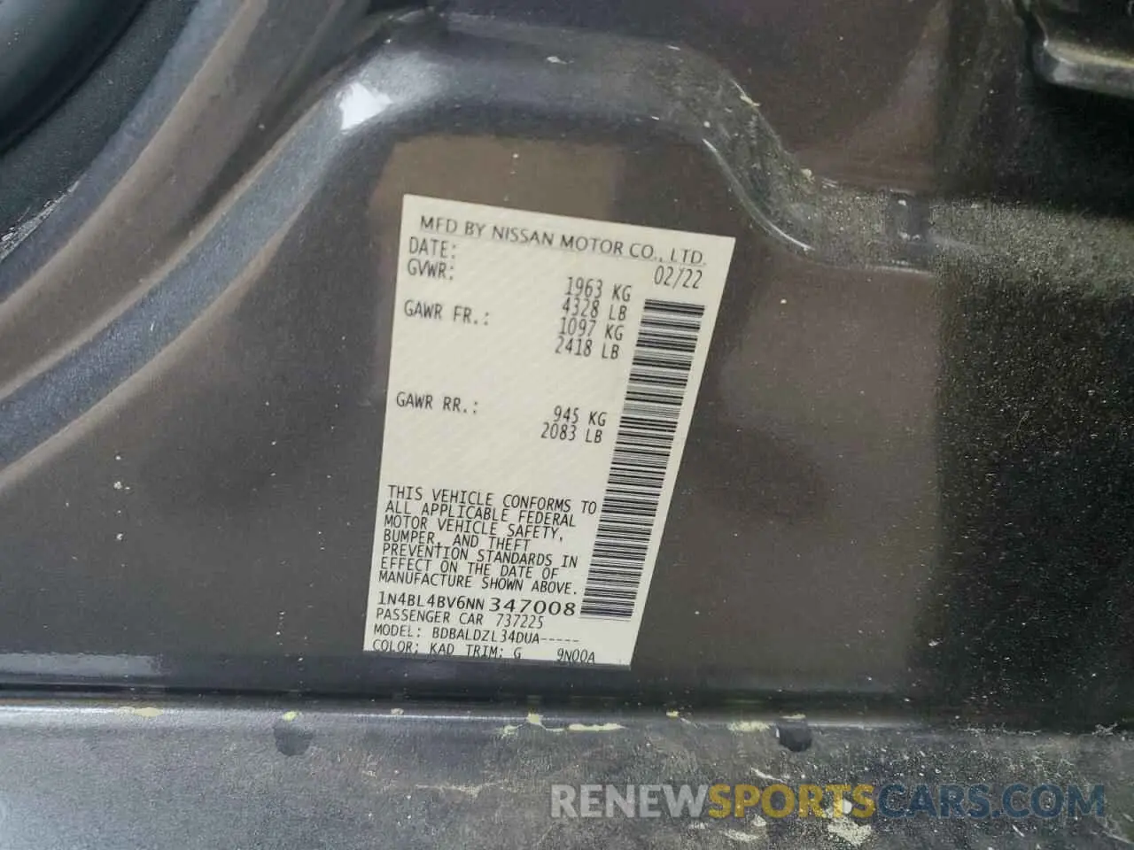 12 Фотография поврежденного автомобиля 1N4BL4BV6NN347008 NISSAN ALTIMA 2022