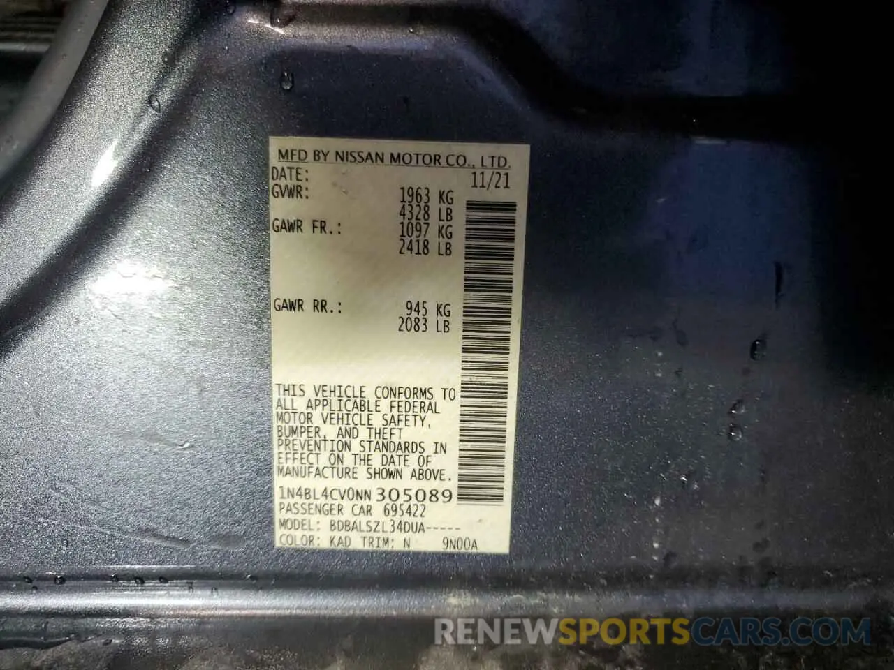 13 Photograph of a damaged car 1N4BL4CV0NN305089 NISSAN ALTIMA 2022