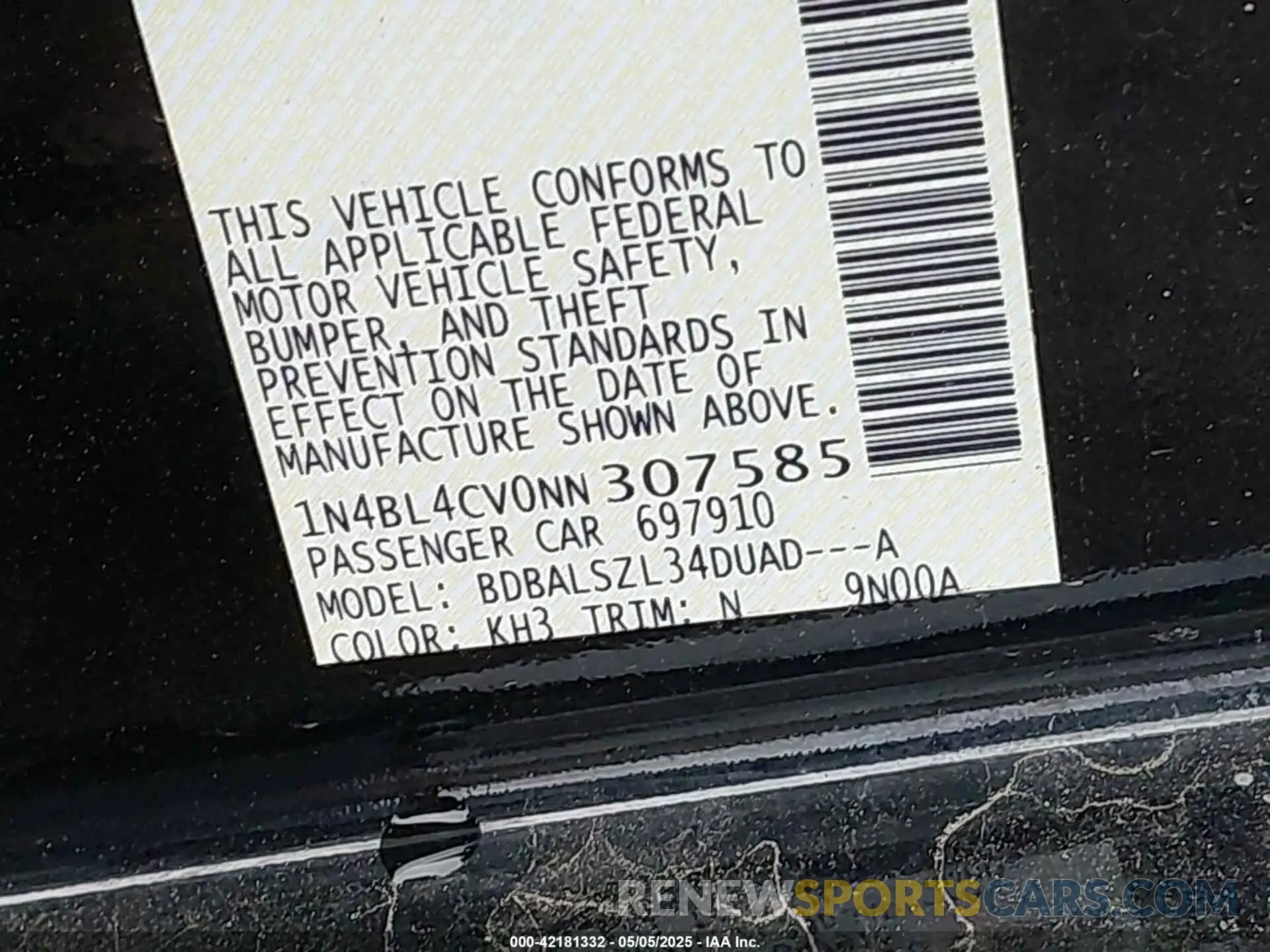 9 Фотография поврежденного автомобиля 1N4BL4CV0NN307585 NISSAN ALTIMA 2022