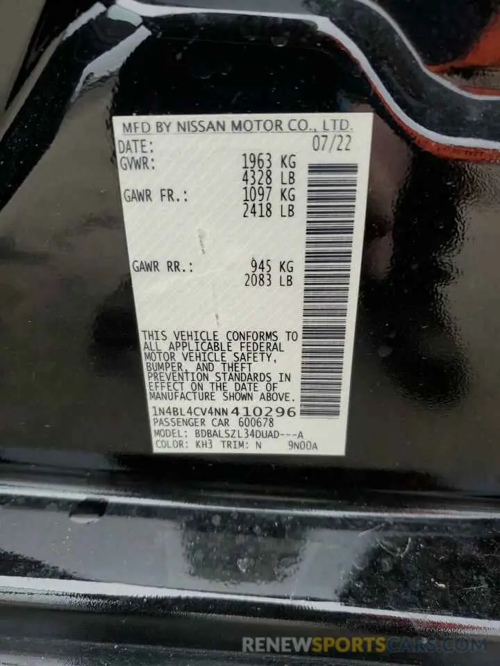 13 Photograph of a damaged car 1N4BL4CV4NN410296 NISSAN ALTIMA 2022