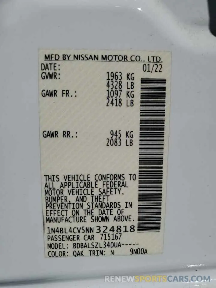 12 Фотография поврежденного автомобиля 1N4BL4CV5NN324818 NISSAN ALTIMA 2022