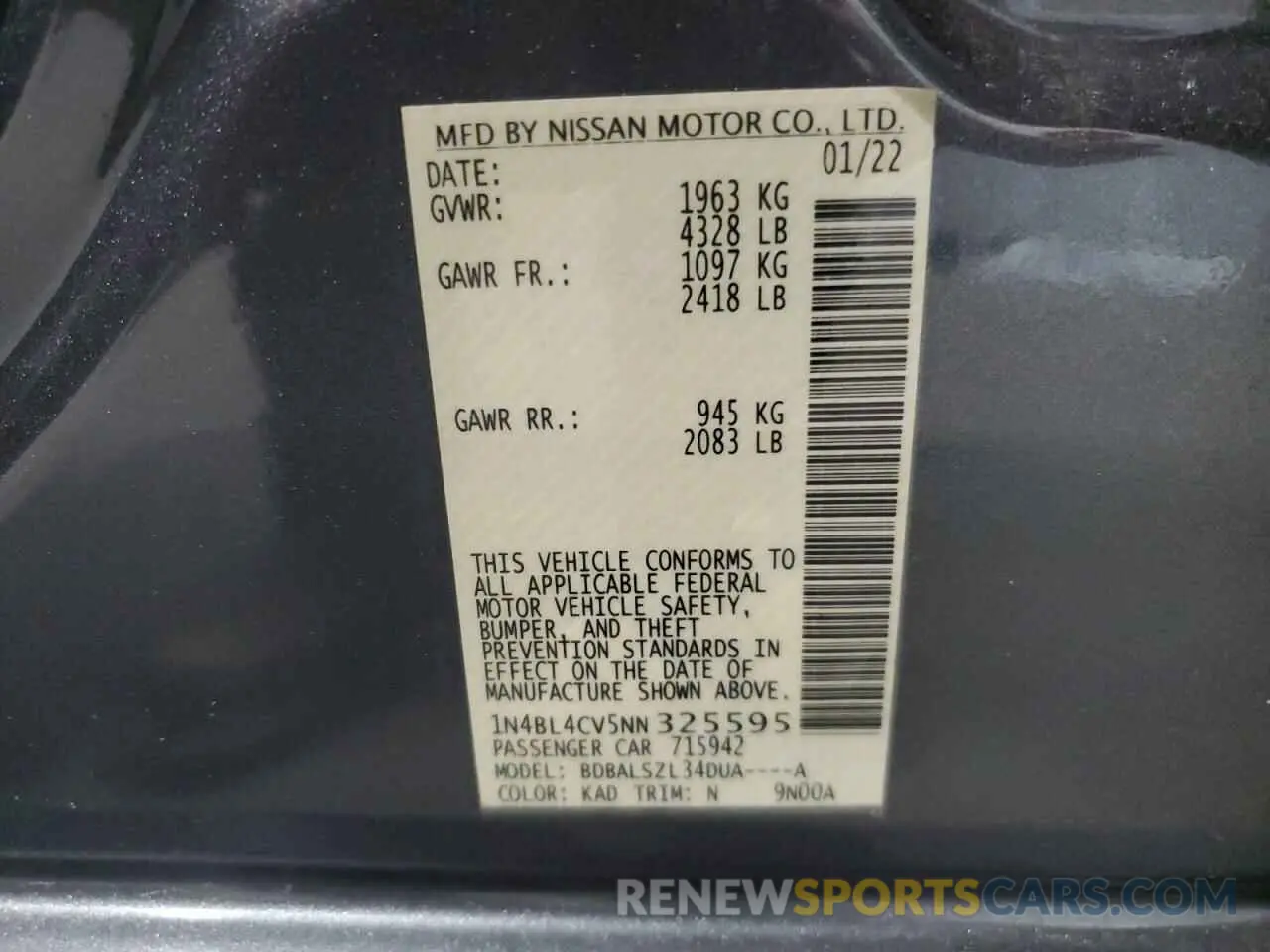14 Фотография поврежденного автомобиля 1N4BL4CV5NN325595 NISSAN ALTIMA 2022