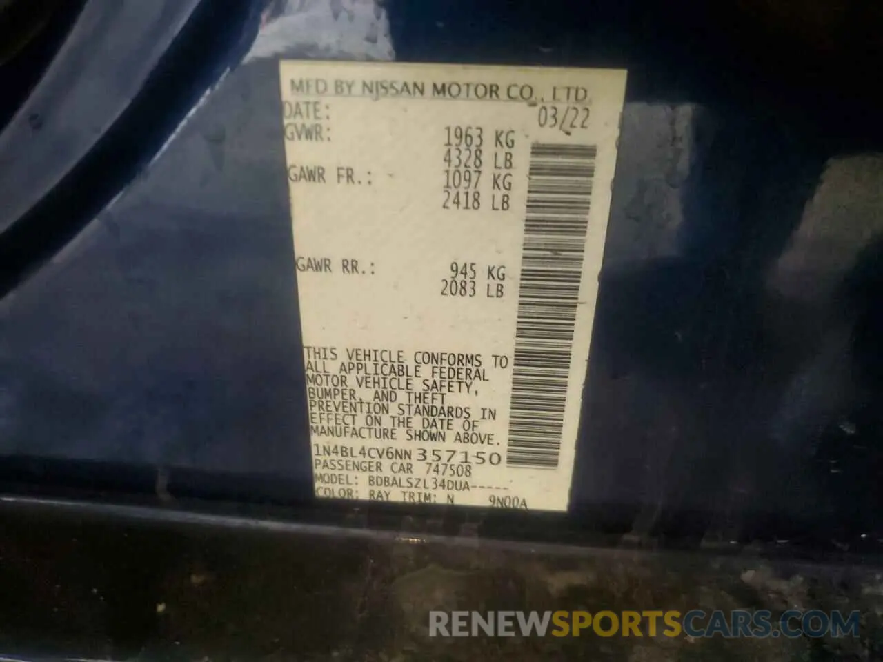 12 Фотография поврежденного автомобиля 1N4BL4CV6NN357150 NISSAN ALTIMA 2022
