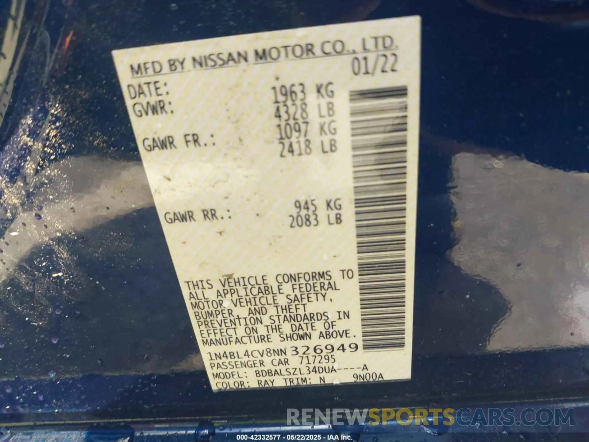 9 Фотография поврежденного автомобиля 1N4BL4CV8NN326949 NISSAN ALTIMA 2022