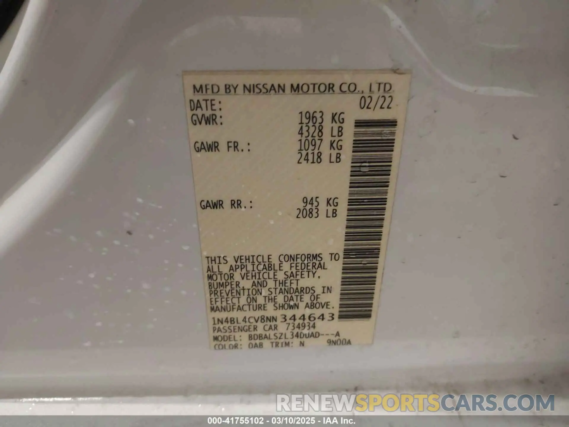 9 Фотография поврежденного автомобиля 1N4BL4CV8NN344643 NISSAN ALTIMA 2022