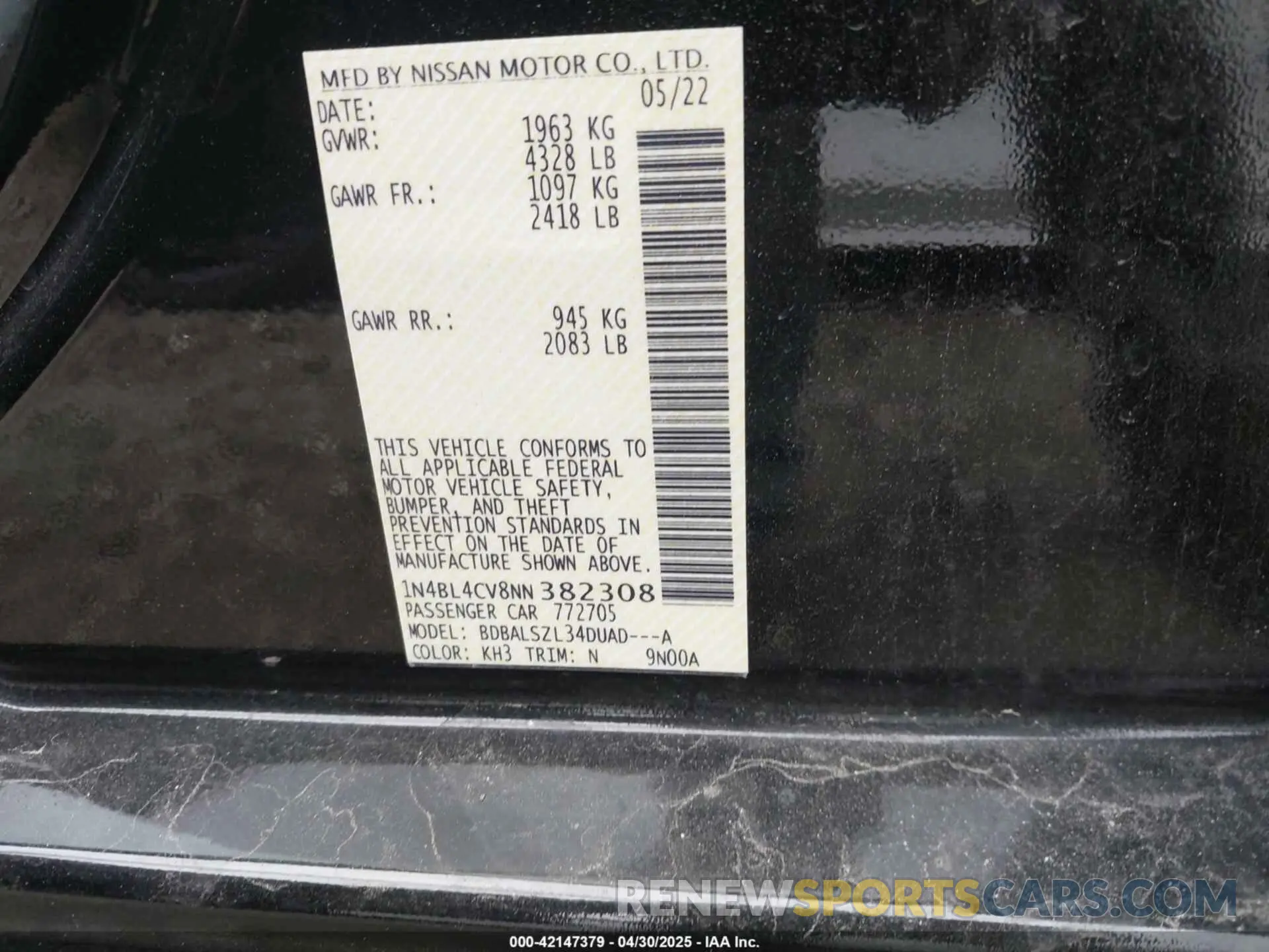 9 Фотография поврежденного автомобиля 1N4BL4CV8NN382308 NISSAN ALTIMA 2022