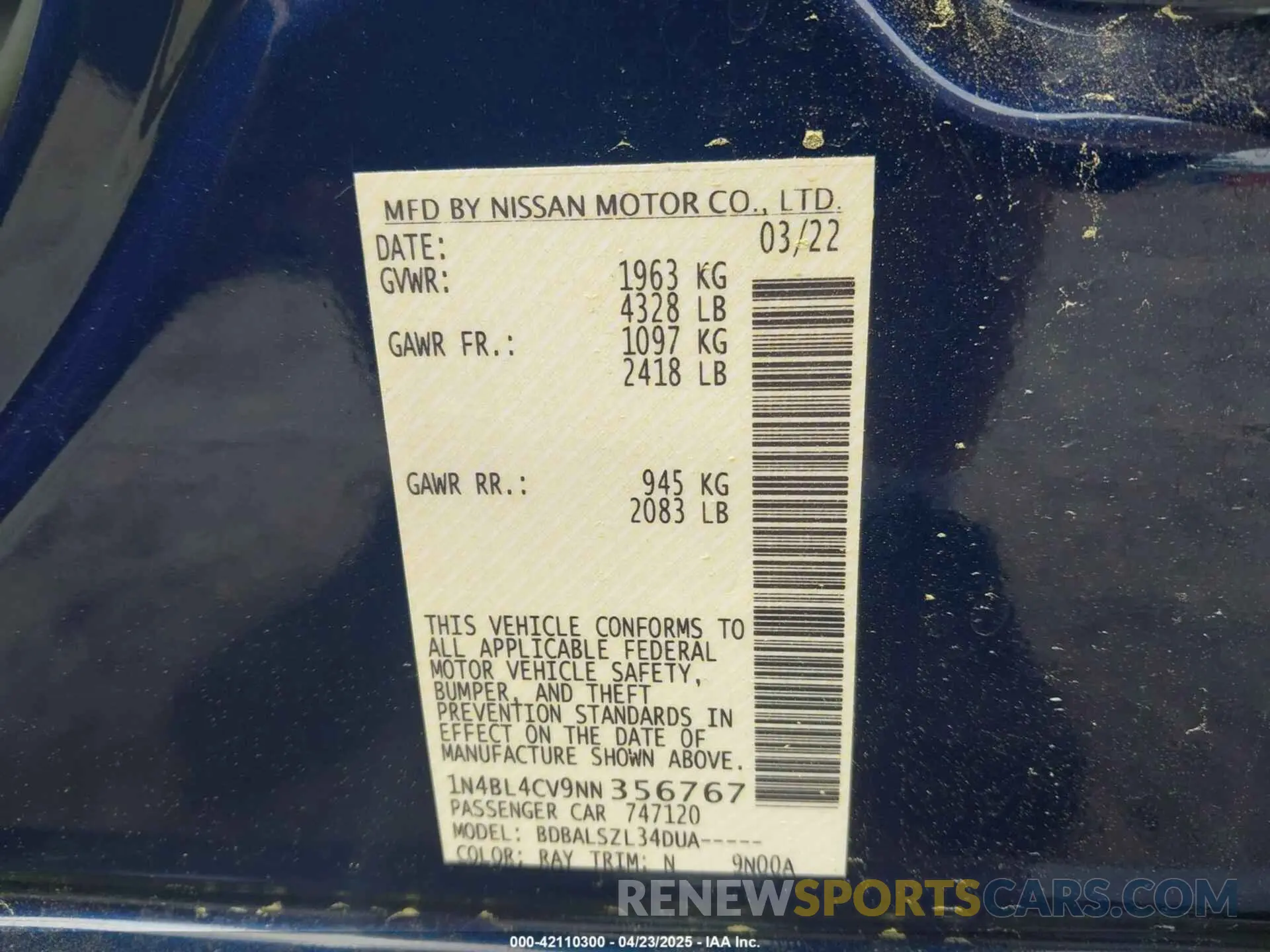 9 Фотография поврежденного автомобиля 1N4BL4CV9NN356767 NISSAN ALTIMA 2022