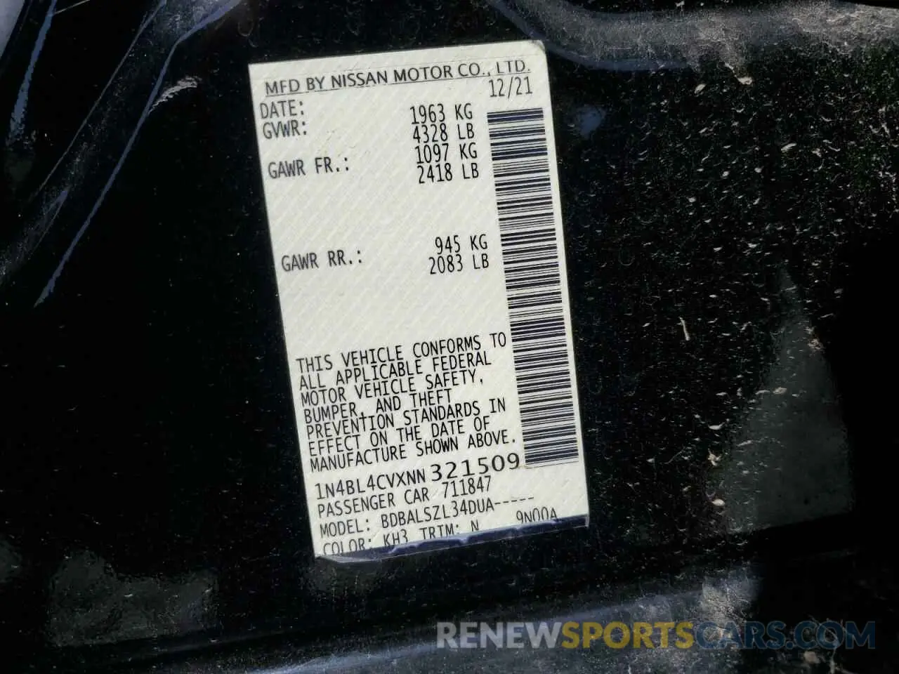 12 Photograph of a damaged car 1N4BL4CVXNN321509 NISSAN ALTIMA 2022