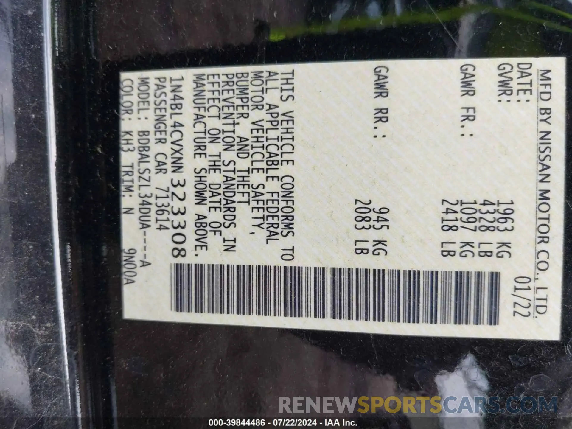 9 Фотография поврежденного автомобиля 1N4BL4CVXNN323308 NISSAN ALTIMA 2022