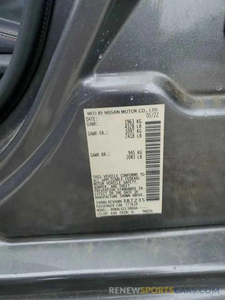 12 Фотография поврежденного автомобиля 1N4BL4CVXNN387235 NISSAN ALTIMA 2022