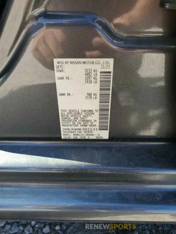 12 Photograph of a damaged car 1N4BL4CWXNN305531 NISSAN ALTIMA 2022