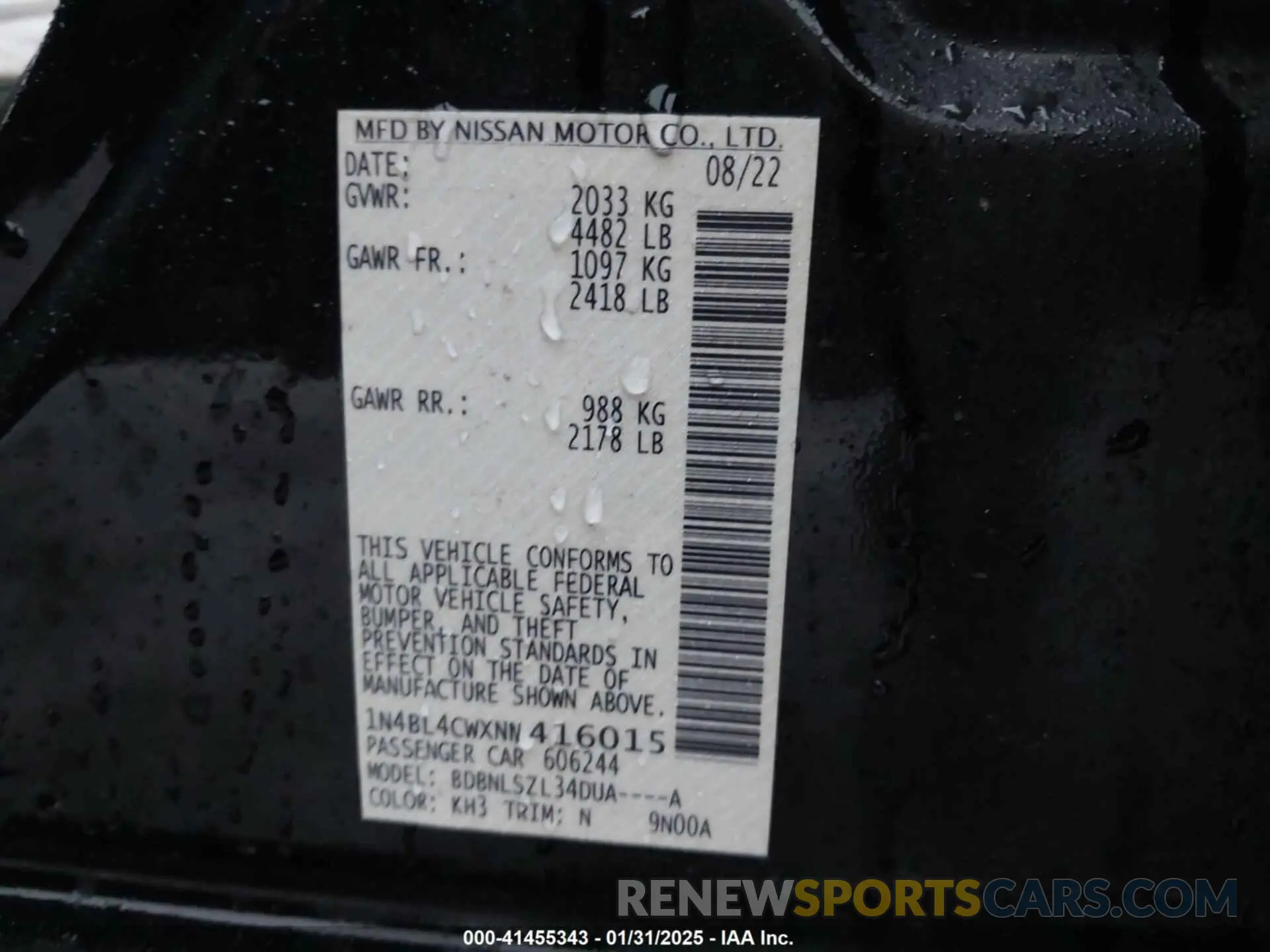9 Photograph of a damaged car 1N4BL4CWXNN416015 NISSAN ALTIMA 2022