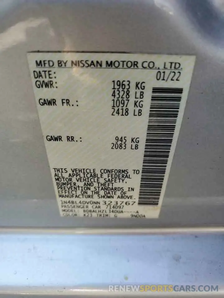 12 Фотография поврежденного автомобиля 1N4BL4DV0NN323767 NISSAN ALTIMA 2022