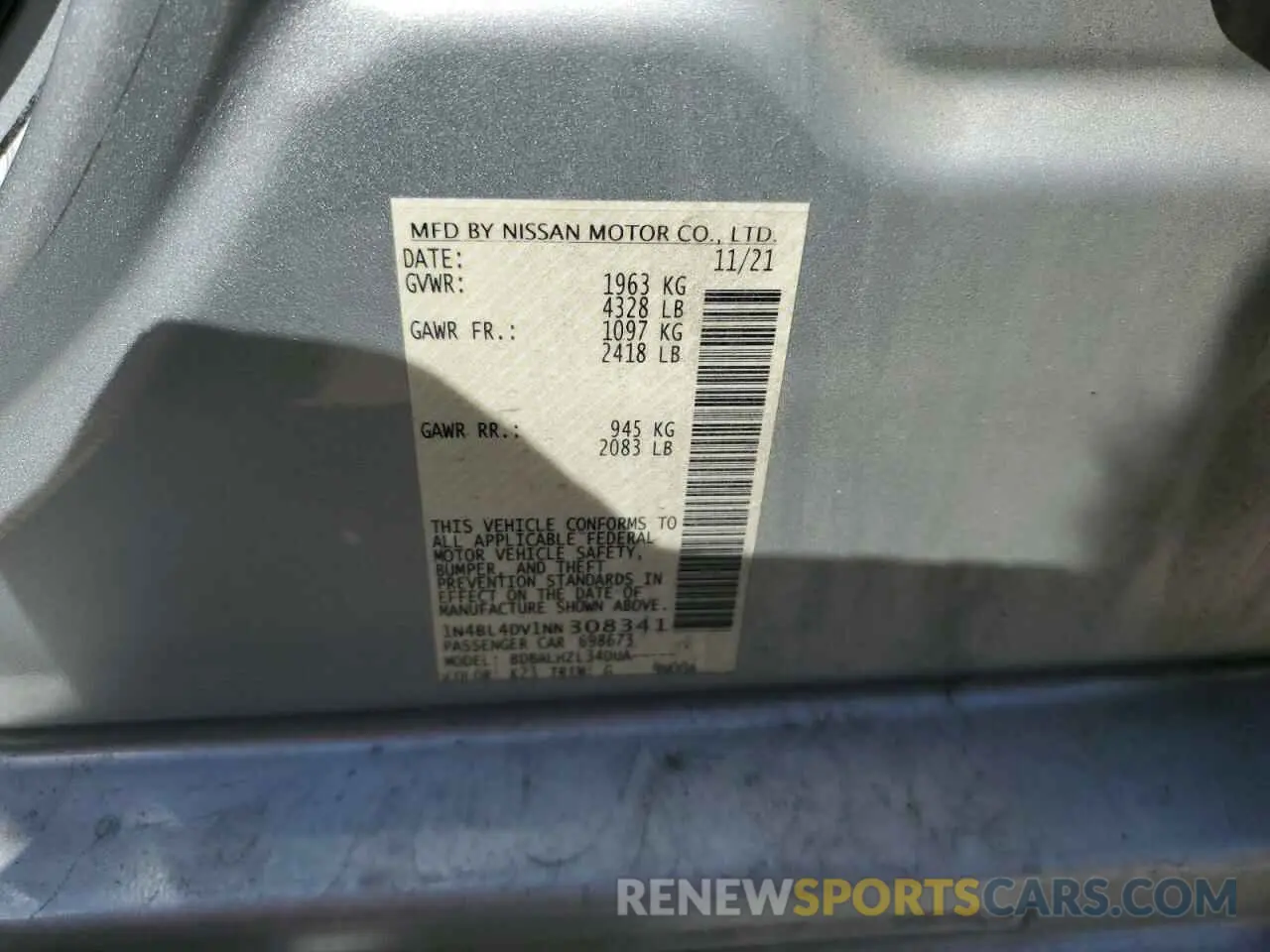 12 Фотография поврежденного автомобиля 1N4BL4DV1NN308341 NISSAN ALTIMA 2022