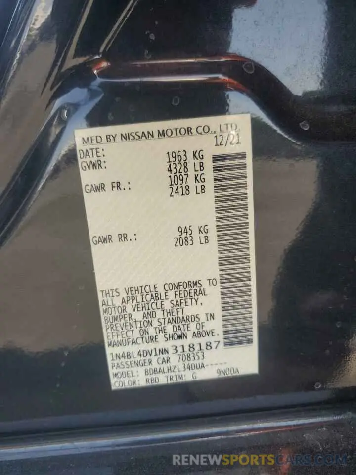 12 Photograph of a damaged car 1N4BL4DV1NN318187 NISSAN ALTIMA 2022