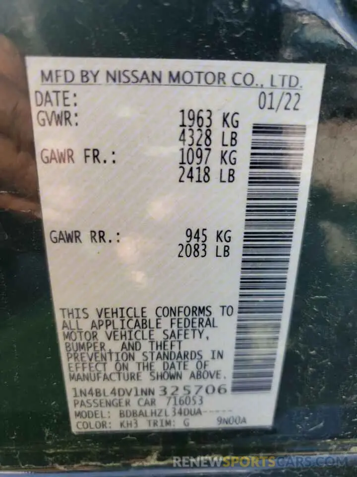 13 Фотография поврежденного автомобиля 1N4BL4DV1NN325706 NISSAN ALTIMA 2022