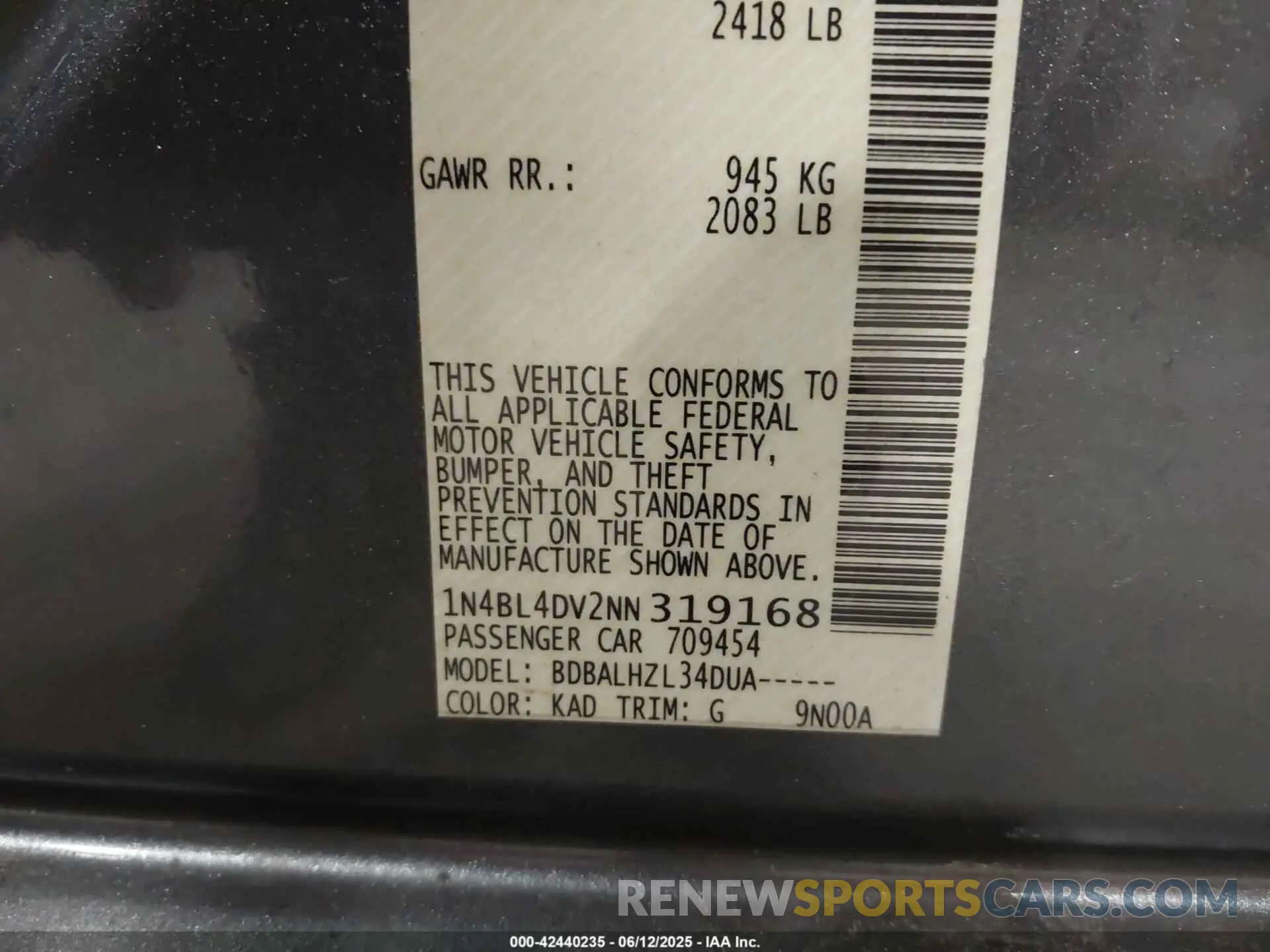 9 Фотография поврежденного автомобиля 1N4BL4DV2NN319168 NISSAN ALTIMA 2022