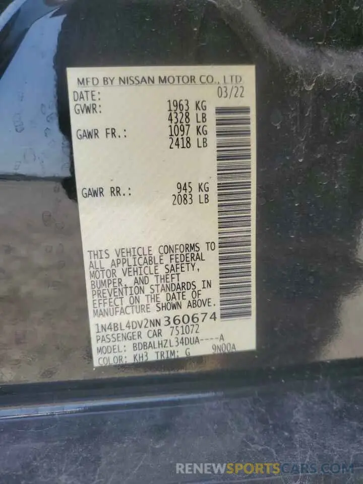 13 Фотография поврежденного автомобиля 1N4BL4DV2NN360674 NISSAN ALTIMA 2022