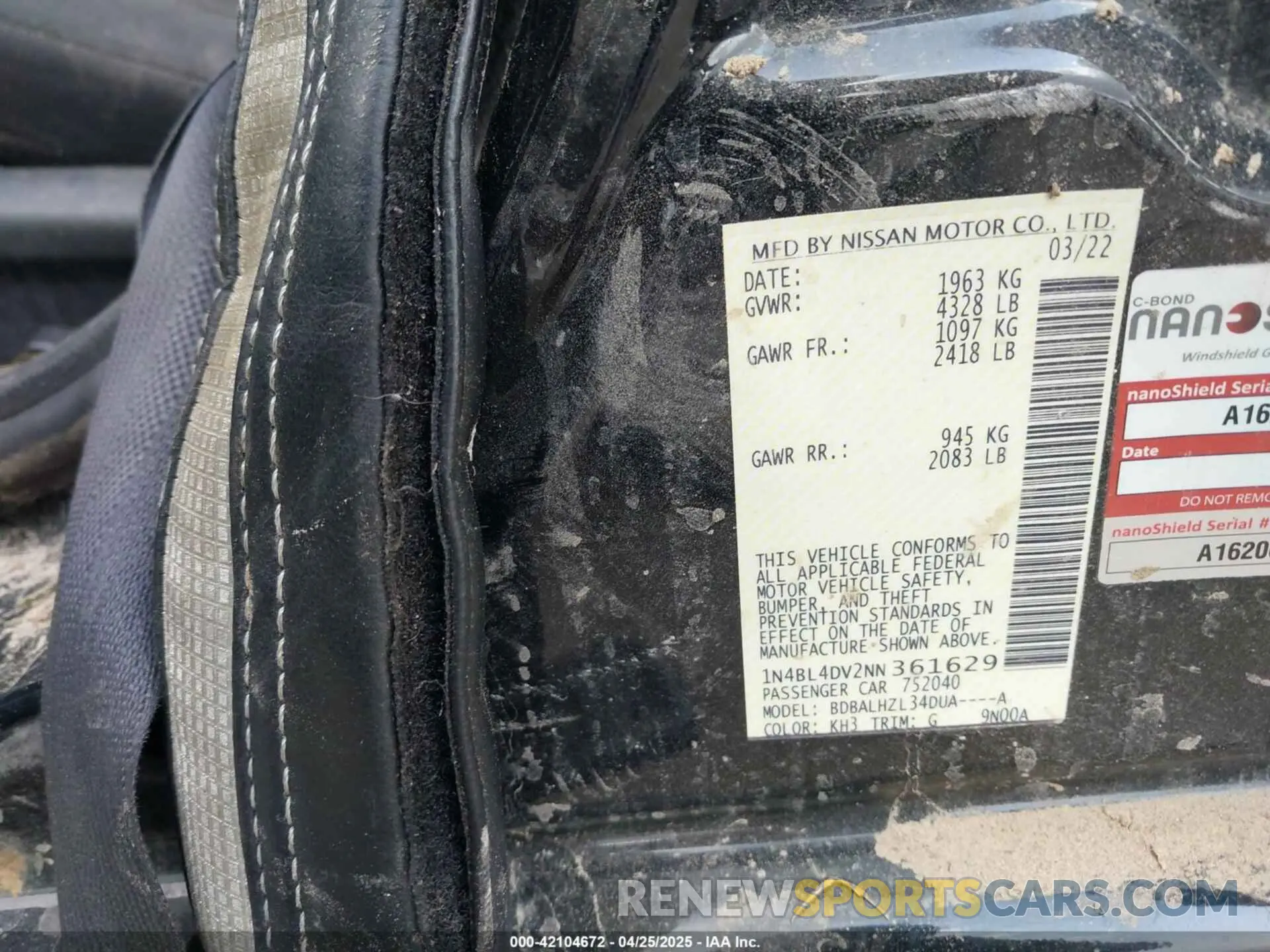 9 Photograph of a damaged car 1N4BL4DV2NN361629 NISSAN ALTIMA 2022