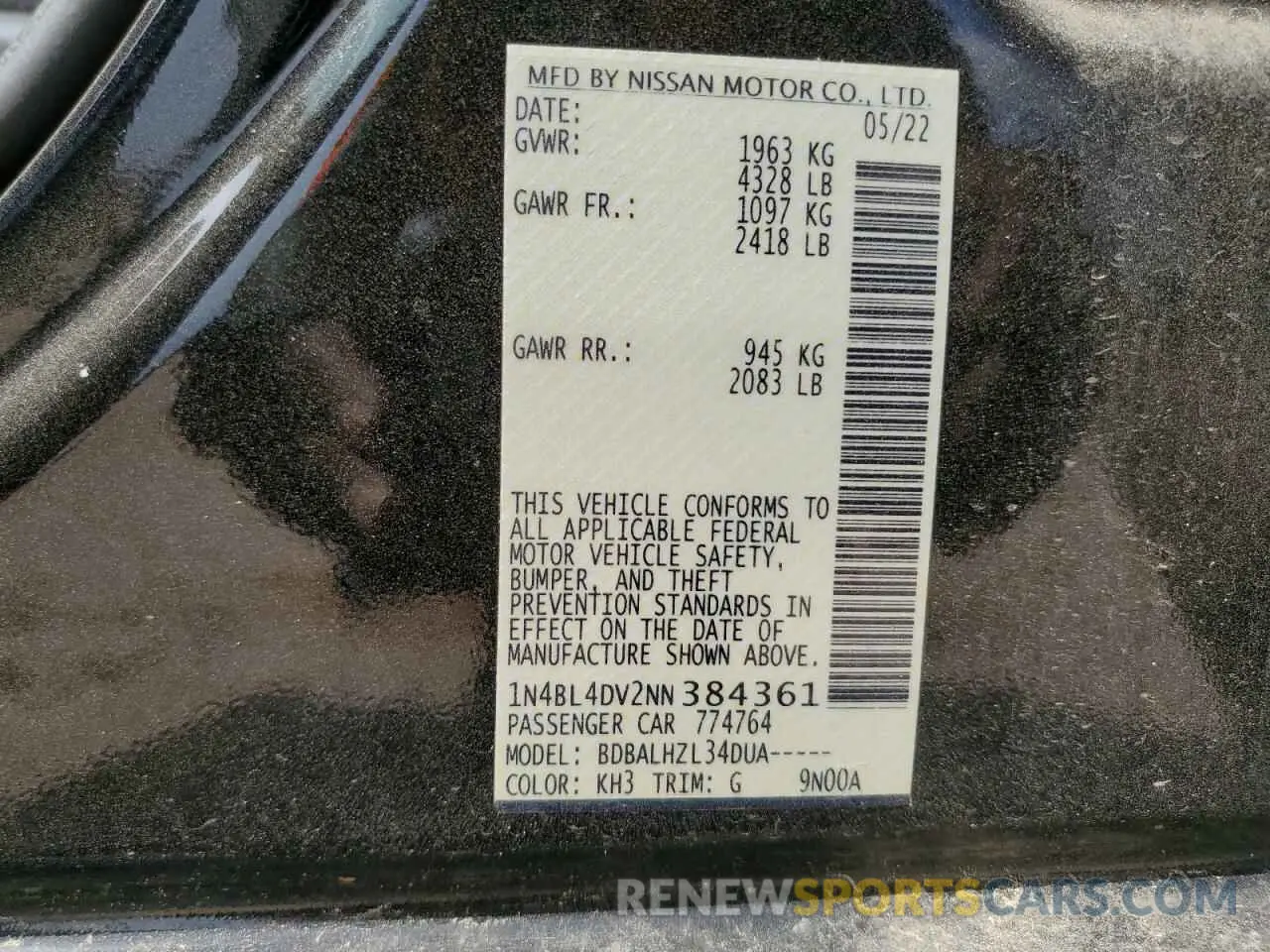 13 Photograph of a damaged car 1N4BL4DV2NN384361 NISSAN ALTIMA 2022