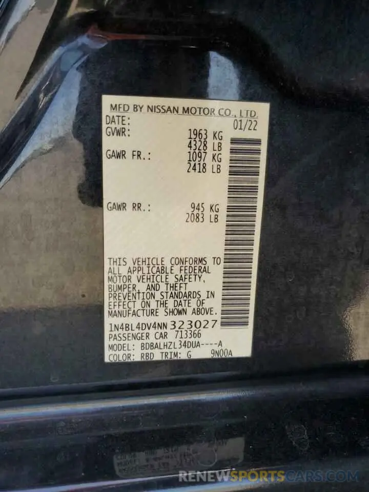 12 Фотография поврежденного автомобиля 1N4BL4DV4NN323027 NISSAN ALTIMA 2022