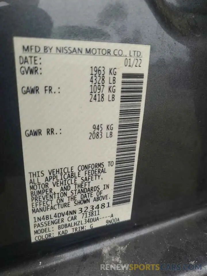 13 Фотография поврежденного автомобиля 1N4BL4DV4NN323481 NISSAN ALTIMA 2022